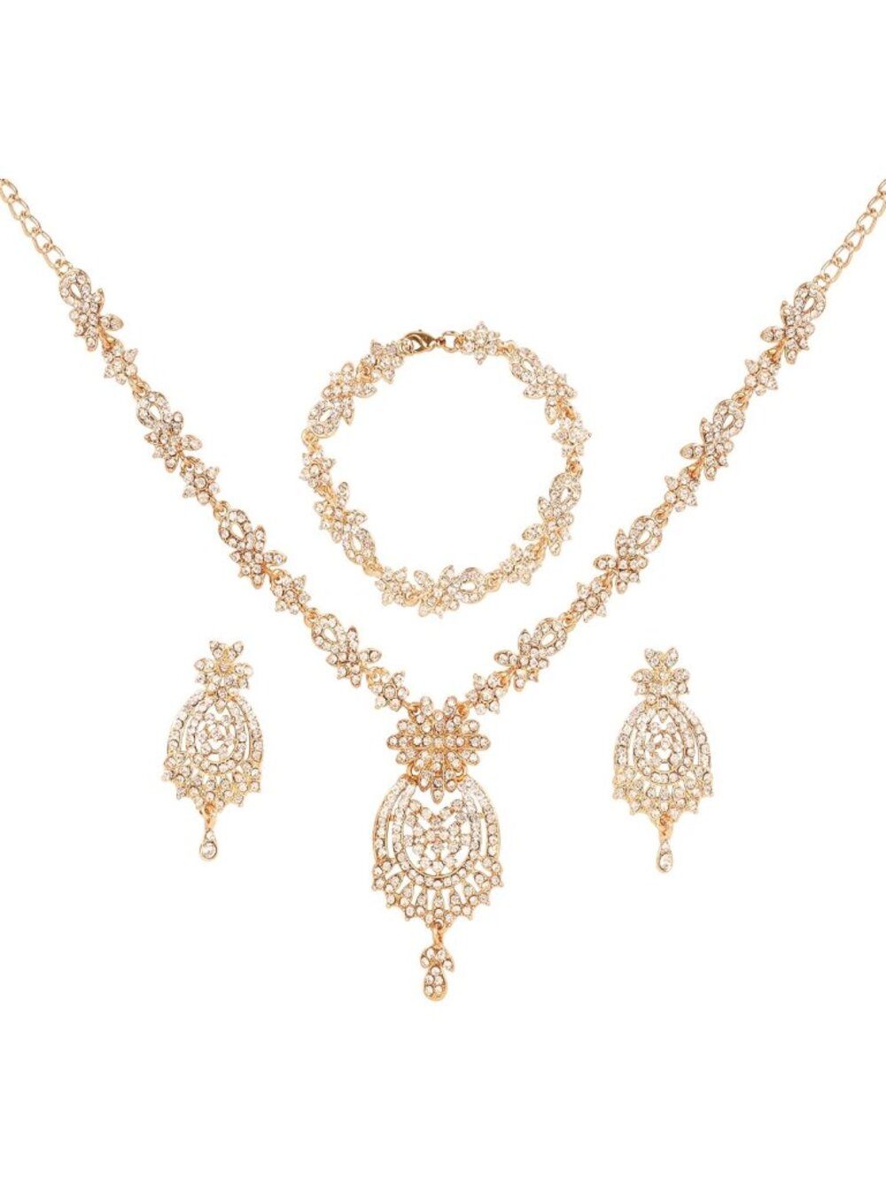 Elegant Indian Jewelry Set for Women - Maang Tikka, Gold Necklace & Chunky